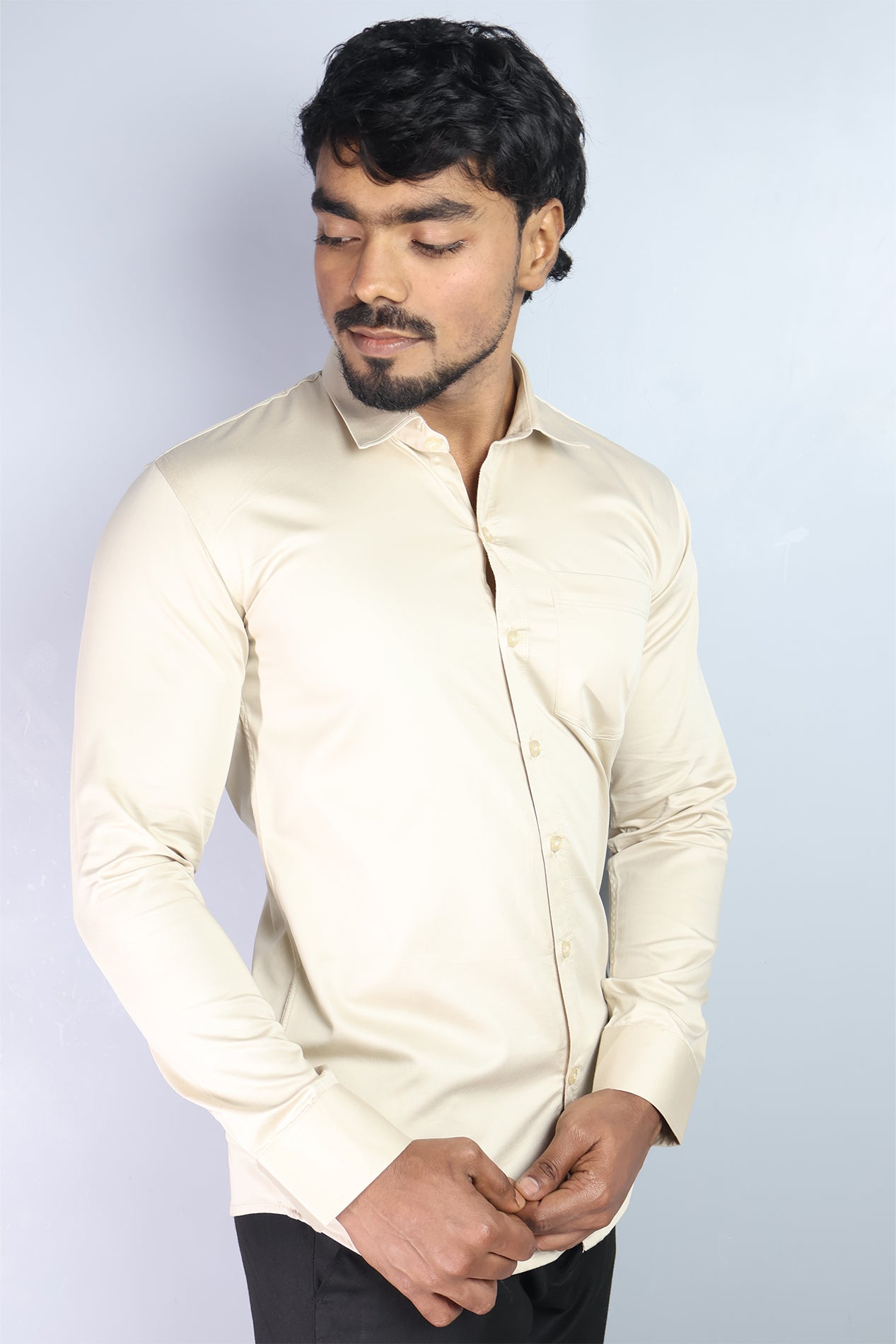 STAN CREAM | SLIM FIT PREMIUM POLO NECK CASUAL SHIRT | ORIGENS
