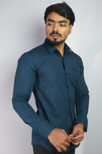 LIN  S DARK PEACOCK BLUE | SLIM FIT PREMIUM POLO NECK CASUAL SHIRT | ORIGENS