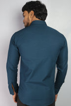 LIN  S DARK PEACOCK BLUE | SLIM FIT PREMIUM POLO NECK CASUAL SHIRT | ORIGENS