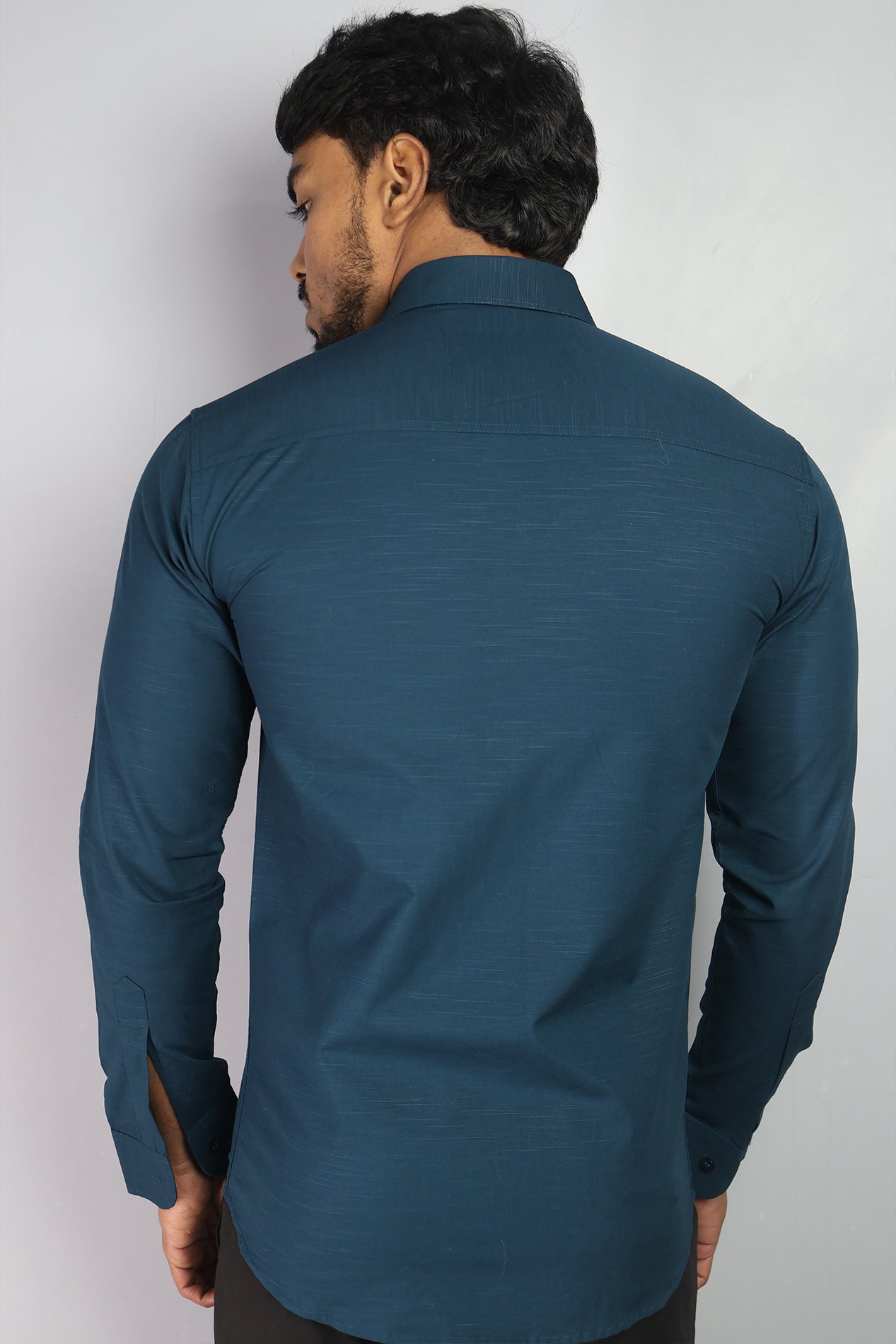 LIN  S DARK PEACOCK BLUE | SLIM FIT PREMIUM POLO NECK CASUAL SHIRT | ORIGENS