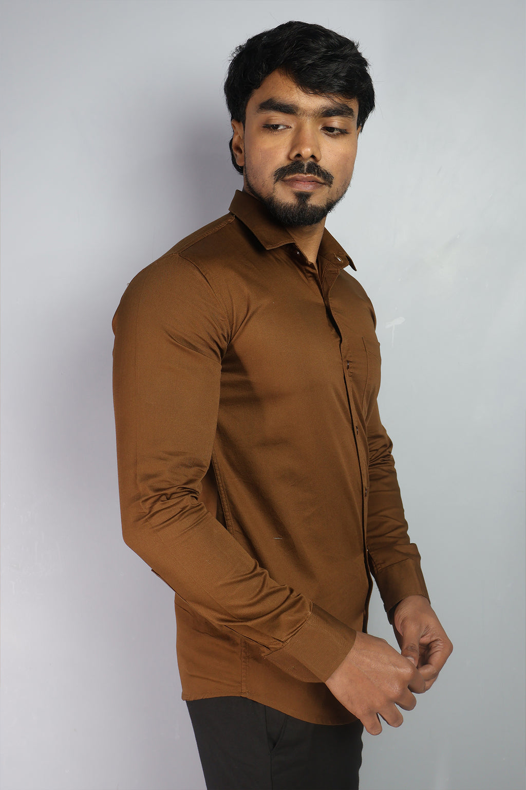 TWEE  S BROWN | SLIM FIT PREMIUM POLO NECK CASUAL SHIRT | ORIGENS