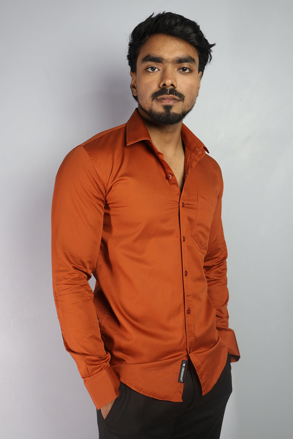 TWEE RUST BROWN | SLIM FIT PREMIUM POLO NECK CASUAL SHIRT | ORIGENS