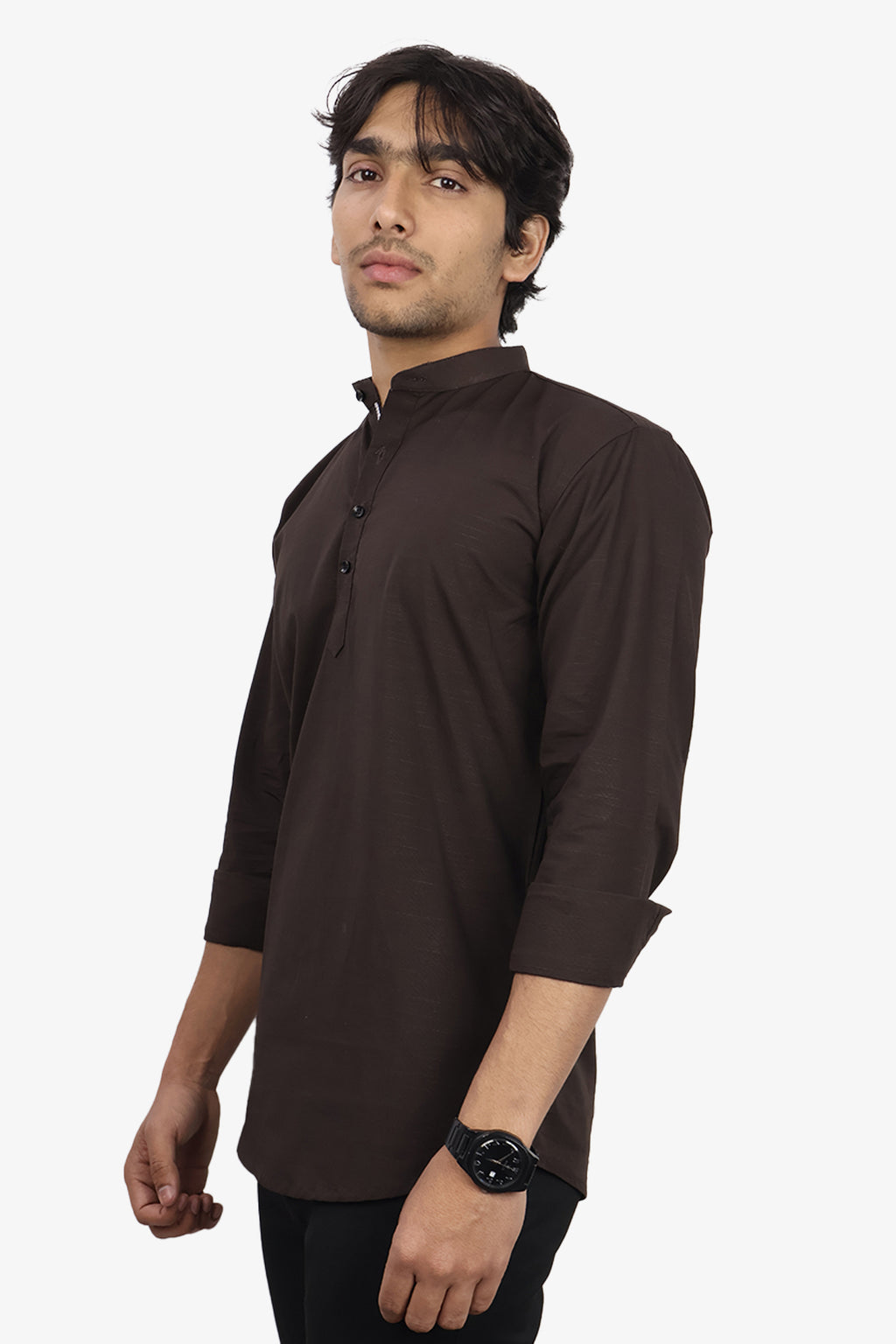 LUKE  S COFFEE BROWN | SLIM FIT PREMIUM MANDARIN COLLAR CASUAL SHIRT | ORIGENS