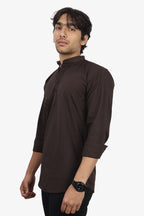 LUKE  S COFFEE BROWN | SLIM FIT PREMIUM MANDARIN COLLAR CASUAL SHIRT | ORIGENS