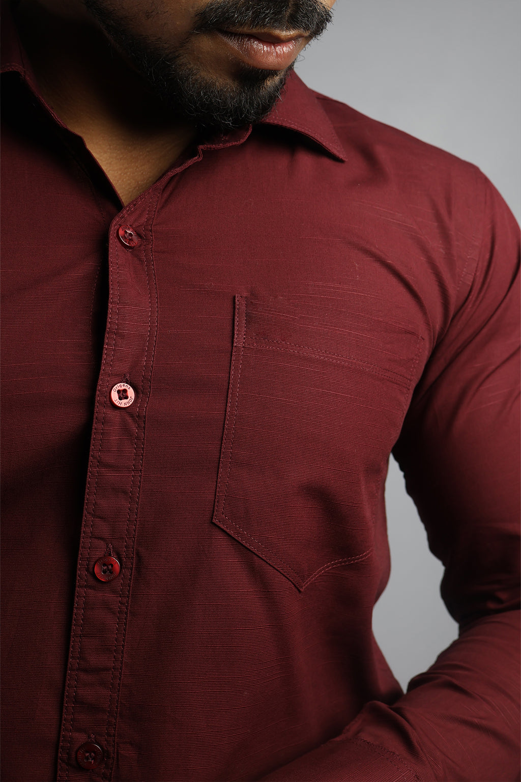 LIN  S MAROON | SLIM FIT PREMIUM POLO NECK CASUAL SHIRT | ORIGENS