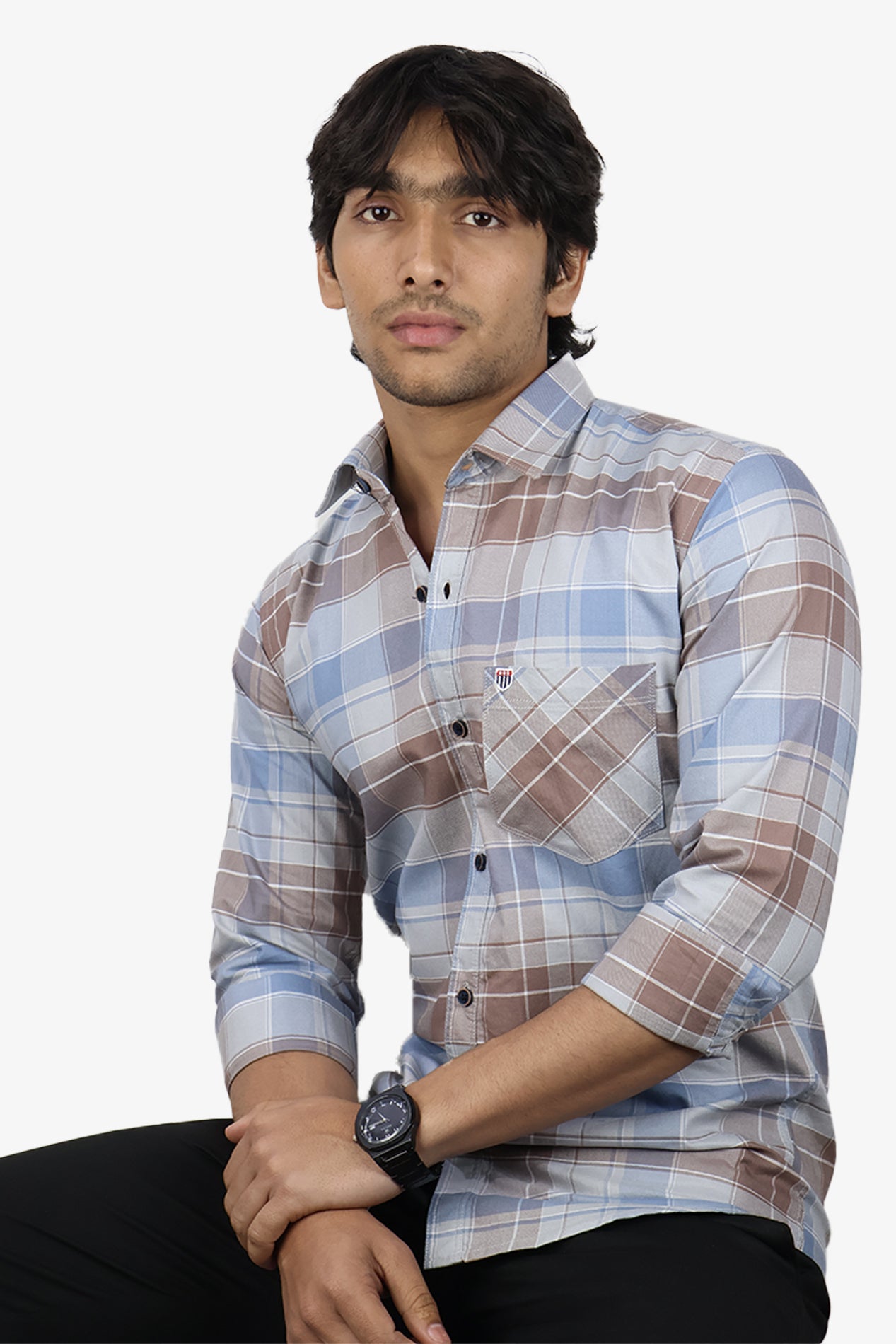 ORDC 2 GRAY BLUE | SLIM FIT PREMIUM POLO NECK CASUAL SHIRT | ORIGENS