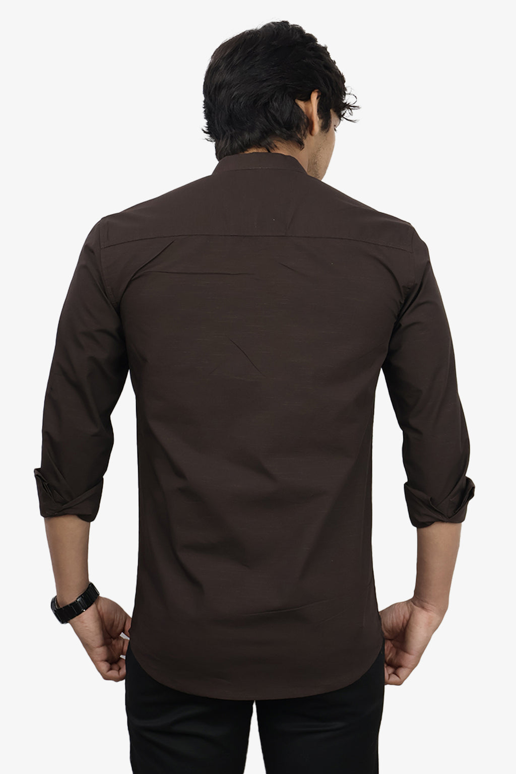 LUKE  S COFFEE BROWN | SLIM FIT PREMIUM MANDARIN COLLAR CASUAL SHIRT | ORIGENS