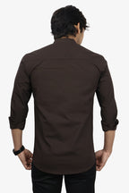 LUKE  S COFFEE BROWN | SLIM FIT PREMIUM MANDARIN COLLAR CASUAL SHIRT | ORIGENS