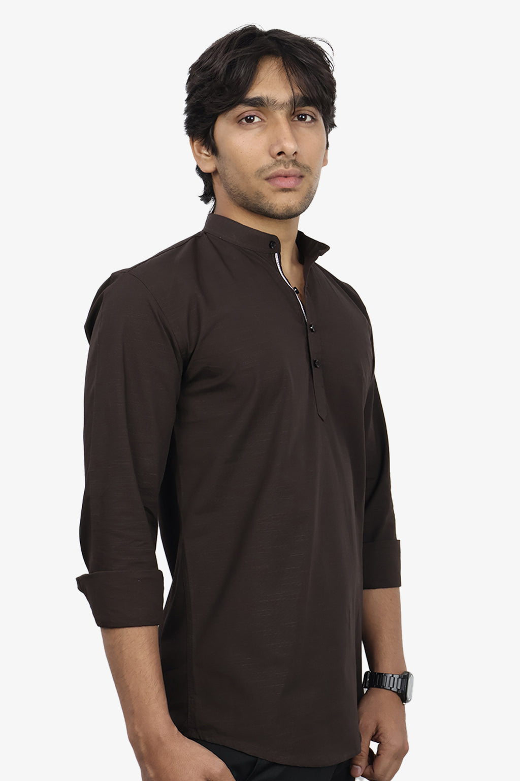 LUKE  S COFFEE BROWN | SLIM FIT PREMIUM MANDARIN COLLAR CASUAL SHIRT | ORIGENS