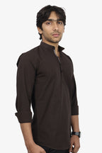 LUKE  S COFFEE BROWN | SLIM FIT PREMIUM MANDARIN COLLAR CASUAL SHIRT | ORIGENS