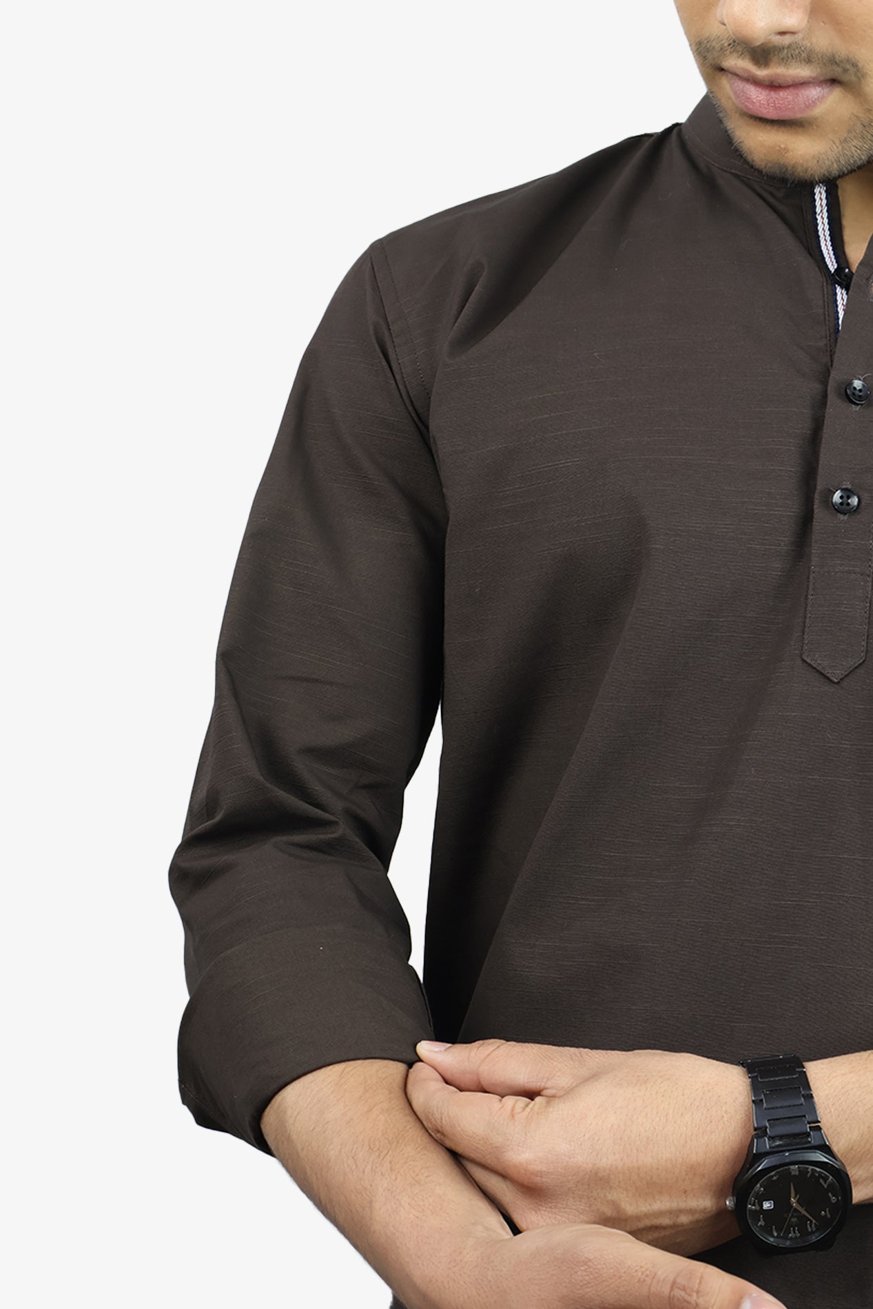 LUKE DARK BROWN | SLIM FIT PREMIUM MANDARIN COLLAR CASUAL SHIRT | ORIGENS