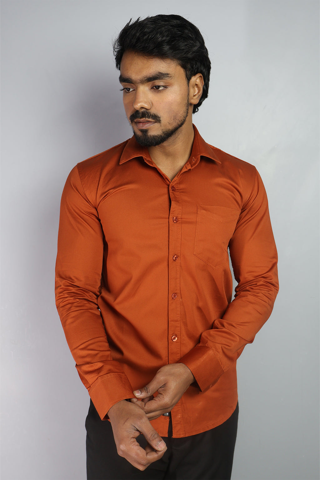 TWEE RUST BROWN | SLIM FIT PREMIUM POLO NECK CASUAL SHIRT | ORIGENS