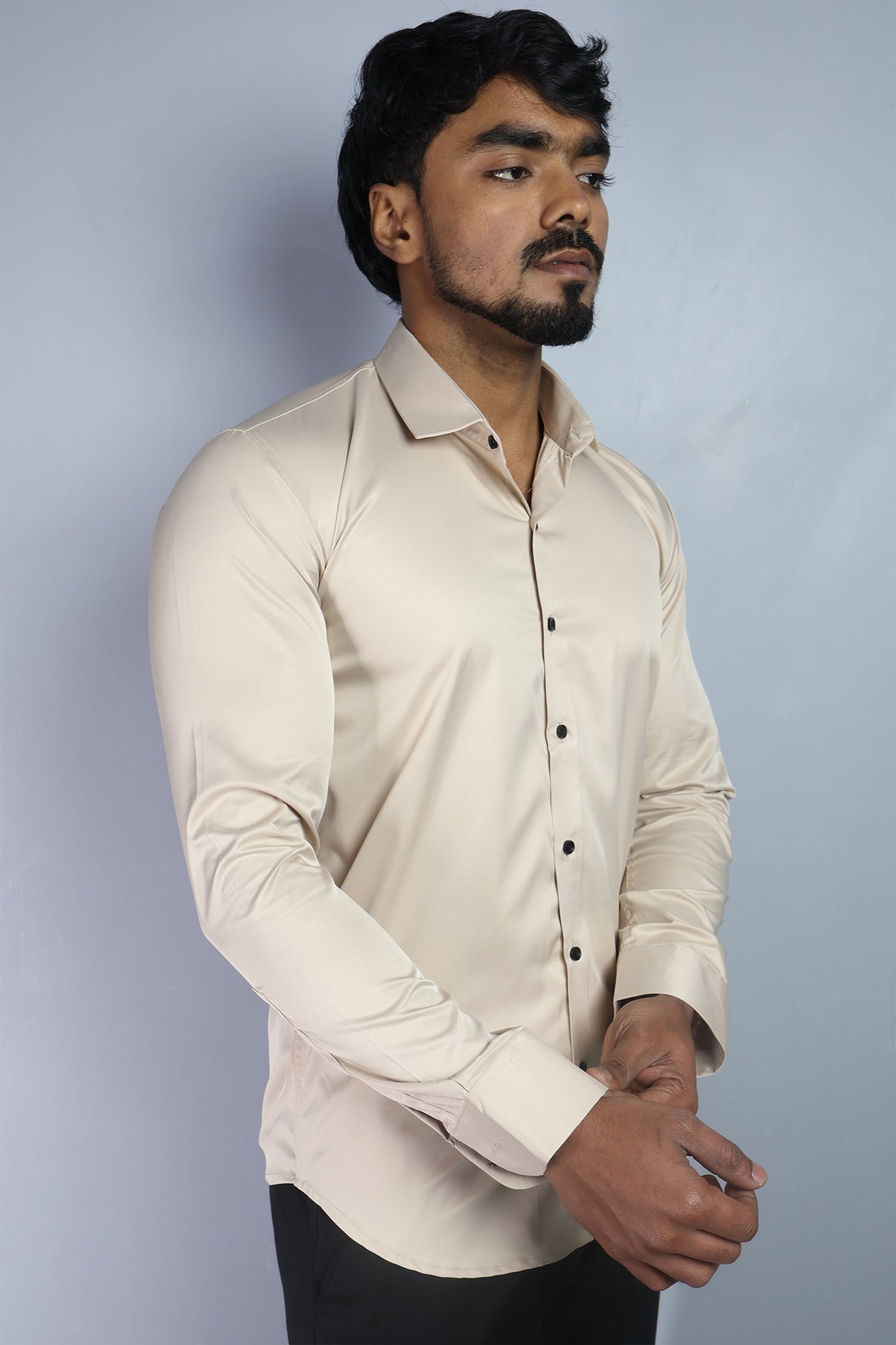 SEEK  S CREAM | SLIM FIT PREMIUM POLO NECK CASUAL SHIRT | ORIGENS