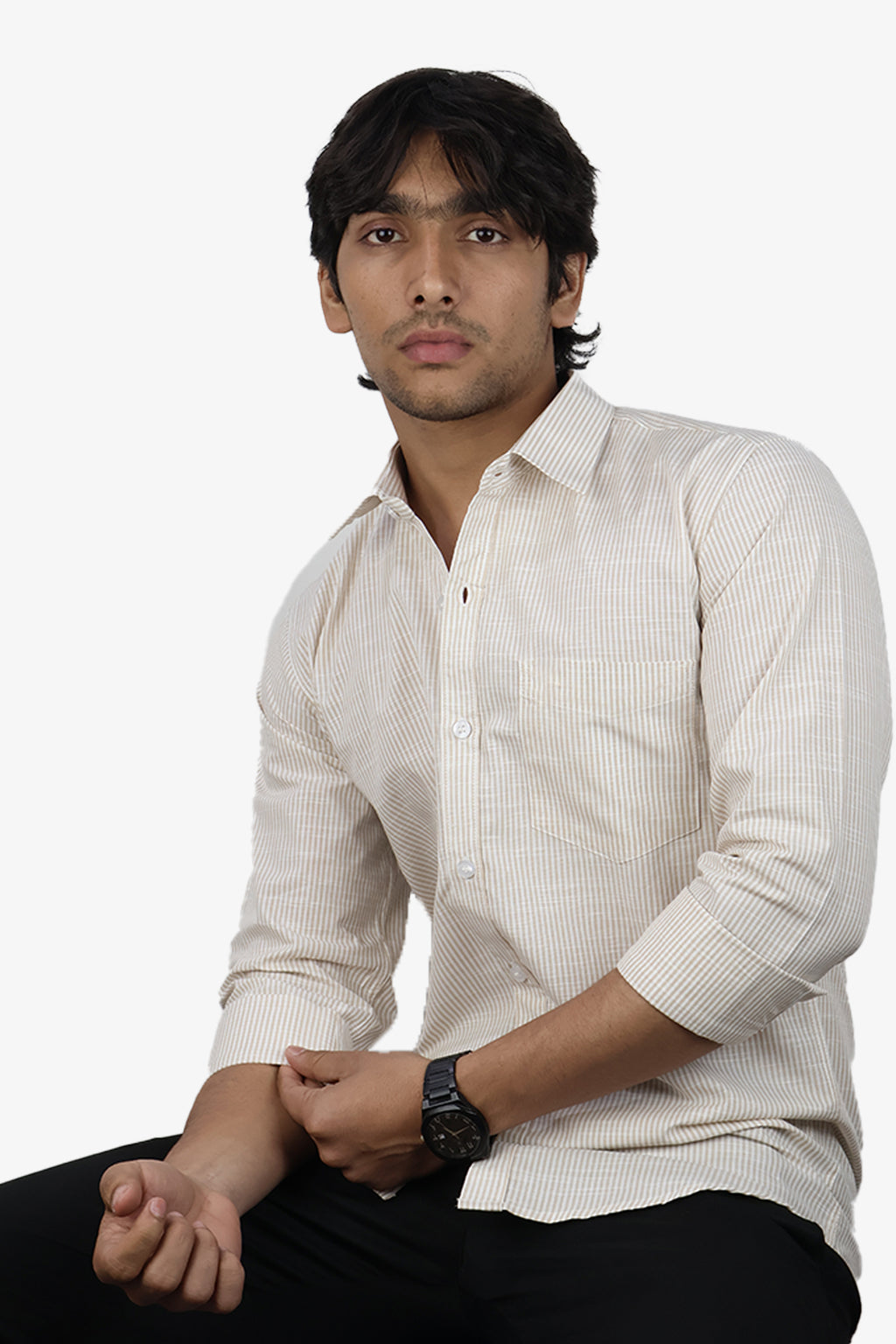 LINL 2 CREAM | SLIM FIT PREMIUM POLO NECK CASUAL SHIRT | ORIGENS