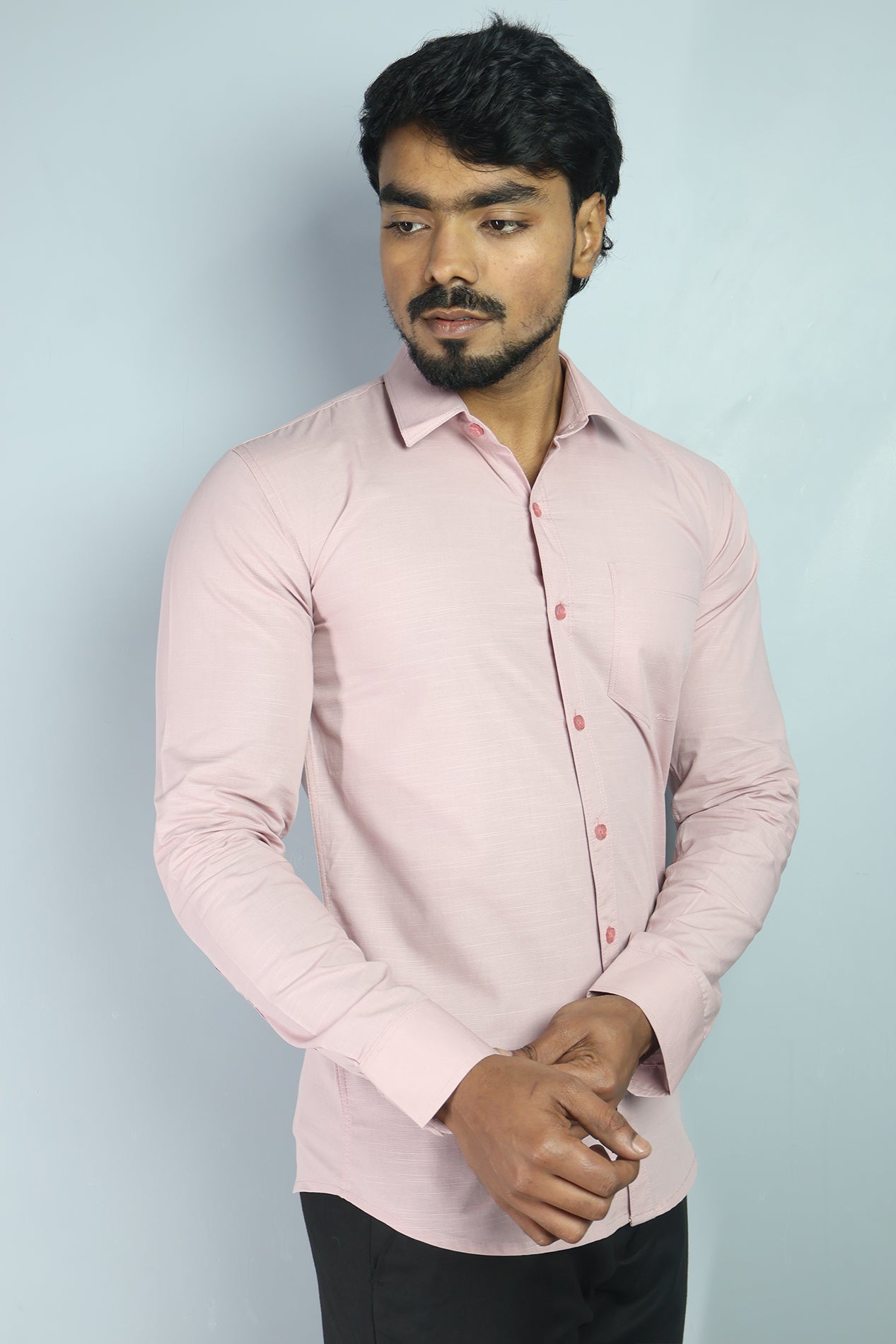 LIN  S PEACH | SLIM FIT PREMIUM POLO NECK CASUAL SHIRT | ORIGENS