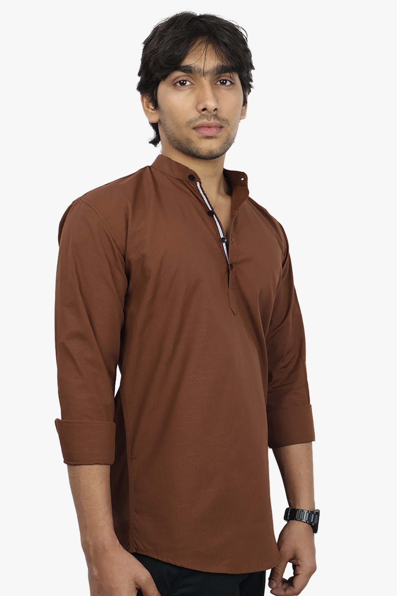 LUKE  S BROWN | SLIM FIT PREMIUM MANDARIN COLLAR CASUAL SHIRT | ORIGENS