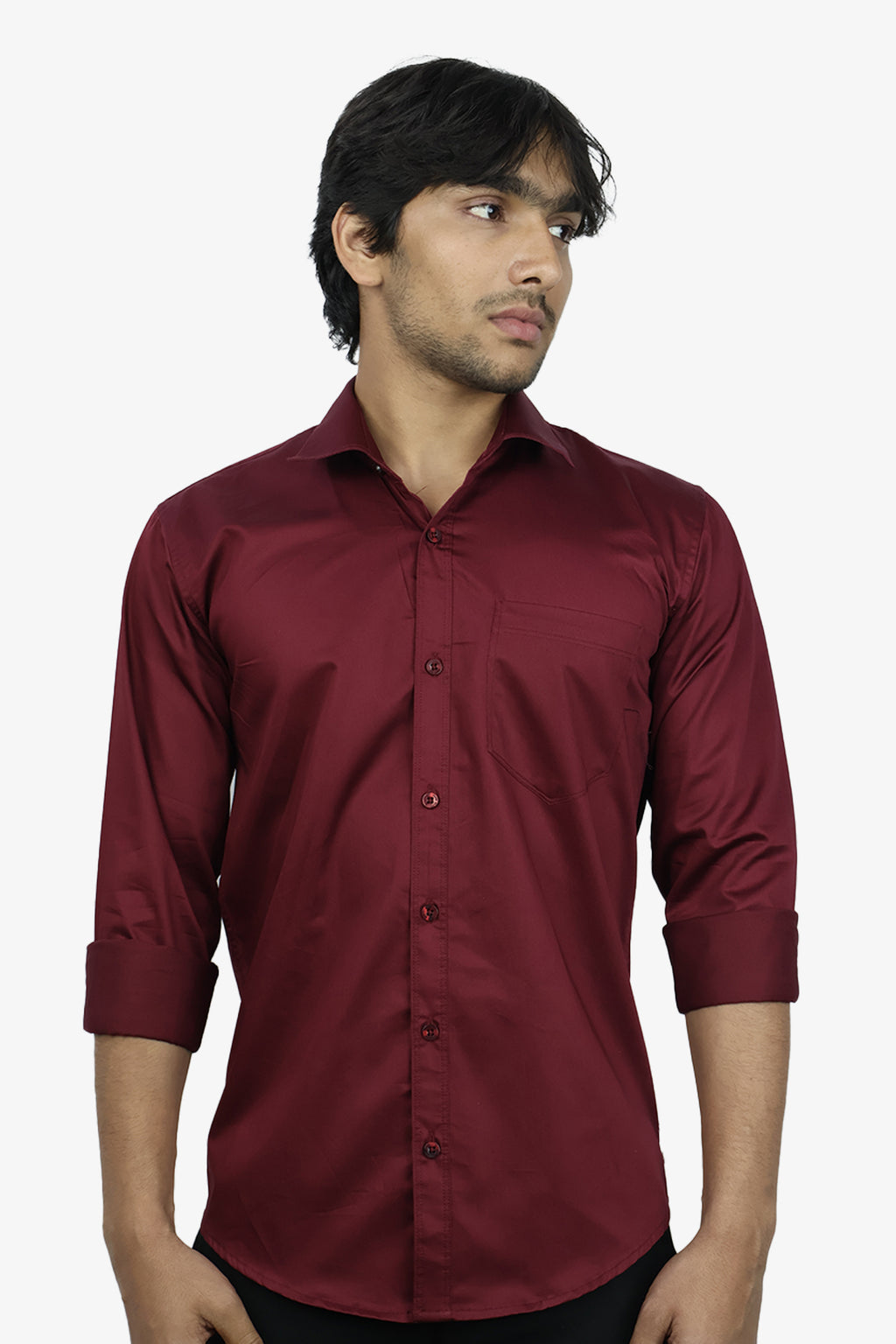 STAN MAROON | SLIM FIT PREMIUM POLO NECK CASUAL SHIRT | ORIGENS