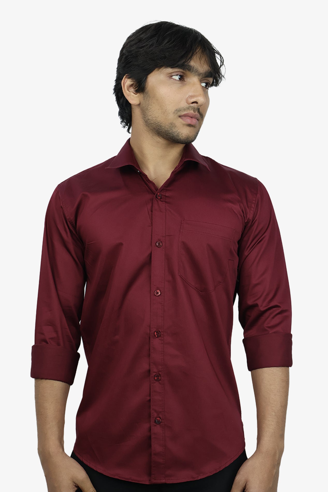 STAN MAROON | SLIM FIT PREMIUM POLO NECK CASUAL SHIRT | ORIGENS