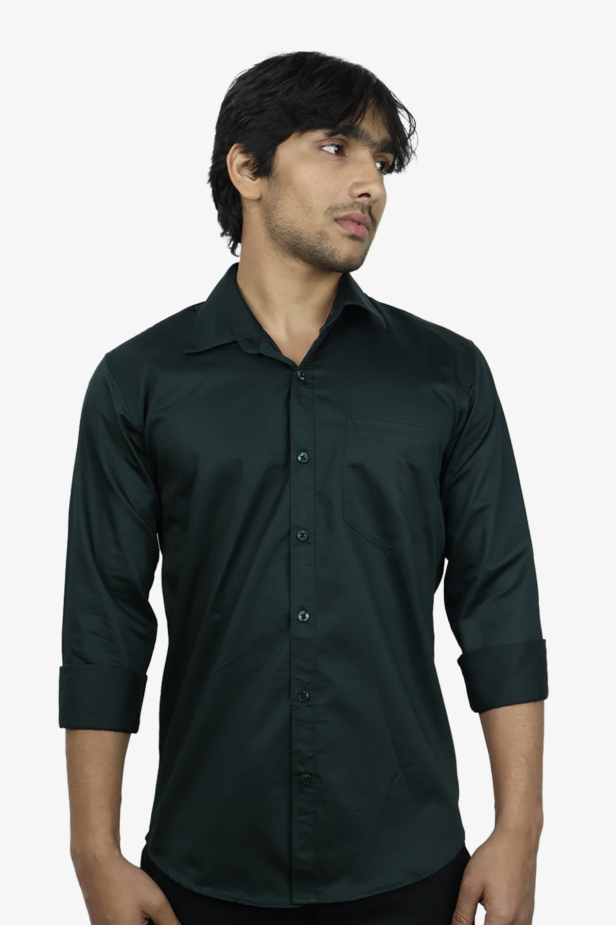 STAN DARK GREEN | SLIM FIT PREMIUM POLO NECK CASUAL SHIRT | ORIGENS