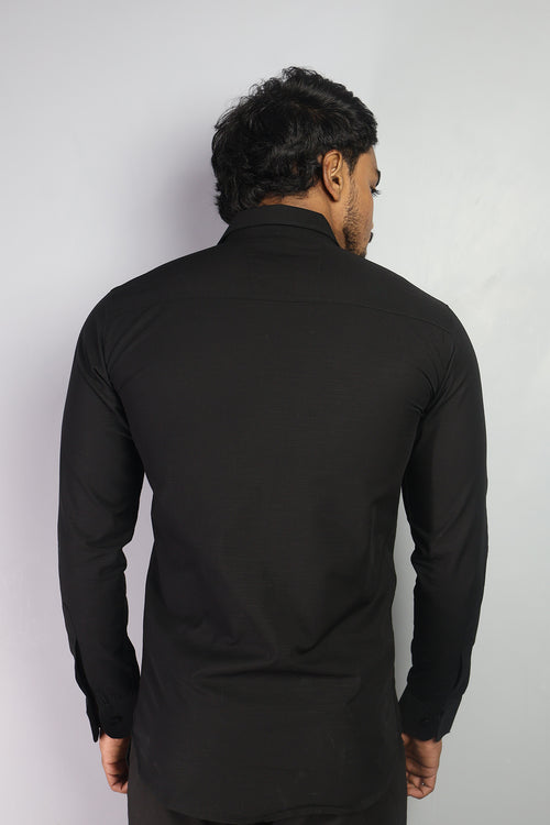 LIN  S BLACK | SLIM FIT PREMIUM POLO NECK CASUAL SHIRT | ORIGENS