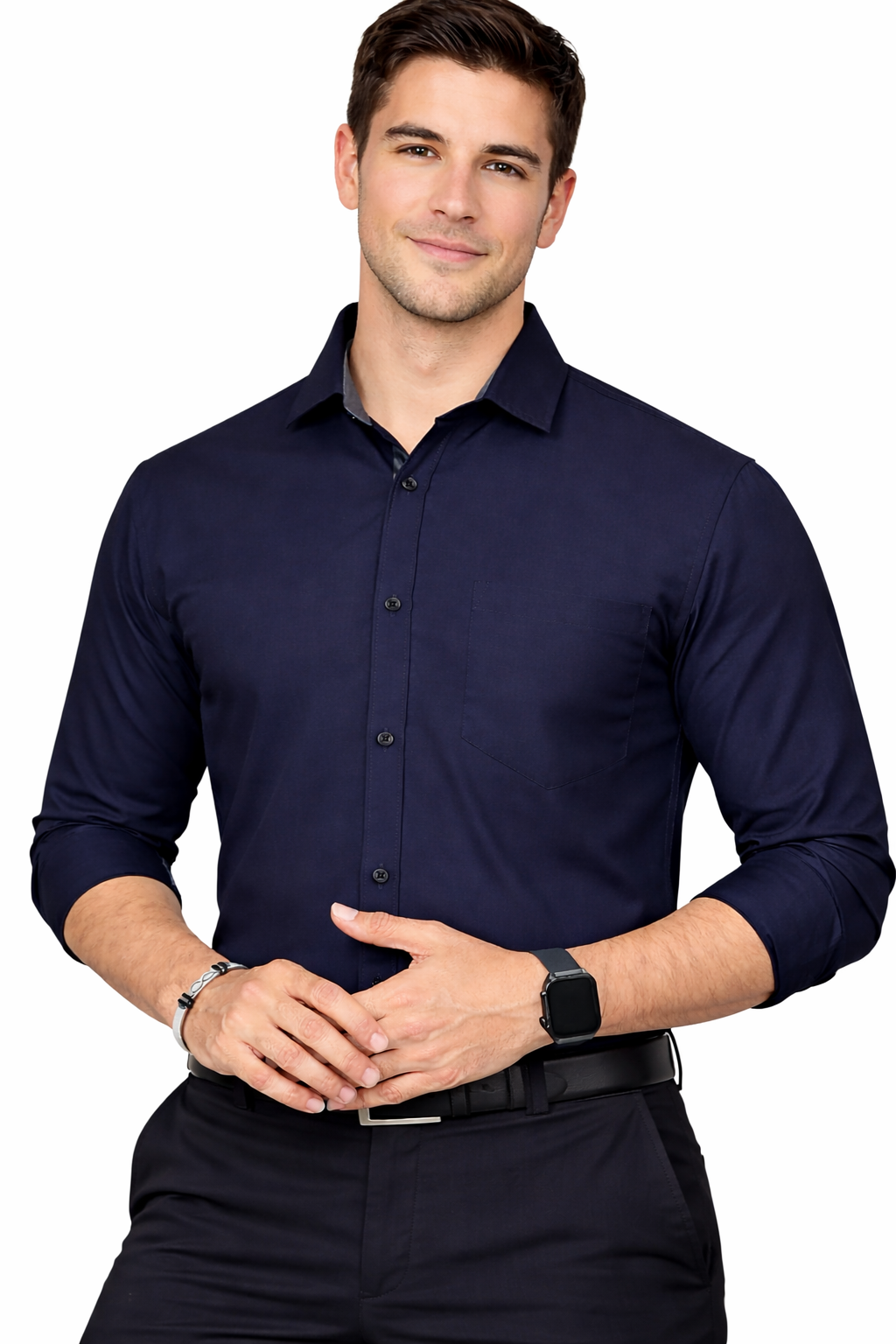 LAFR DARK BLUE | SLIM FIT PREMIUM POLO NECK CASUAL SHIRT | THRENDS