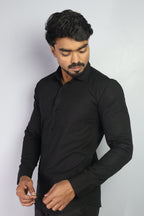 LIN BLACK | SLIM FIT PREMIUM POLO NECK CASUAL SHIRT | ORIGENS
