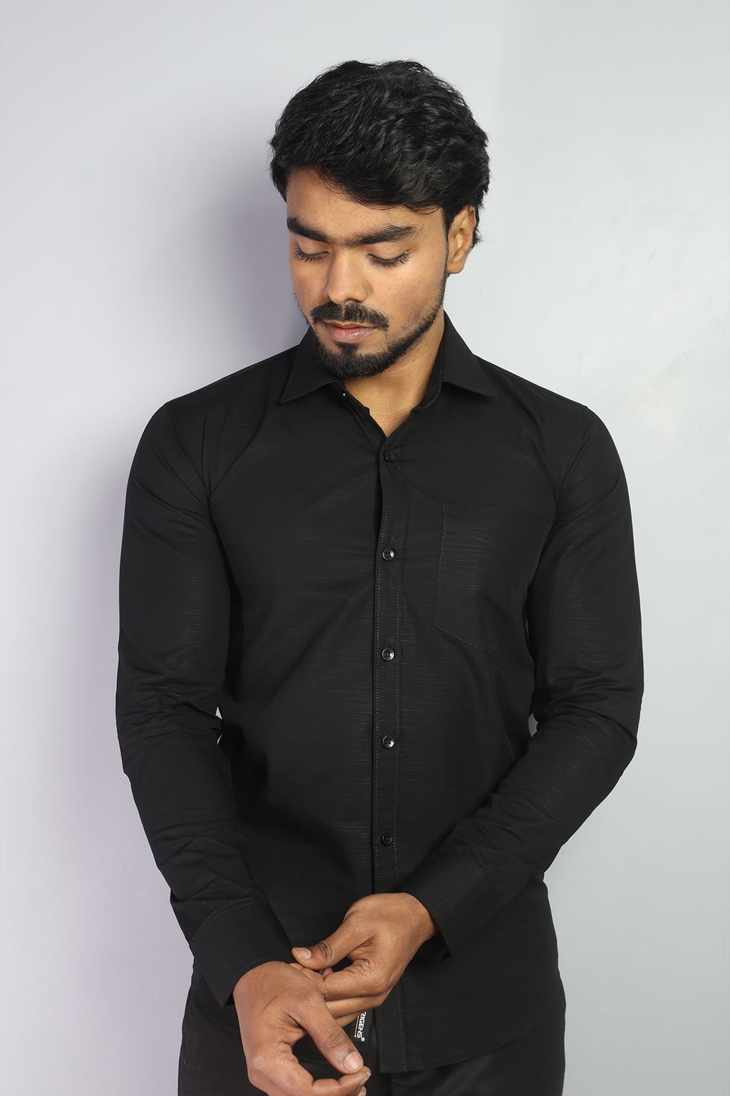 LIN BLACK | SLIM FIT PREMIUM POLO NECK CASUAL SHIRT | ORIGENS