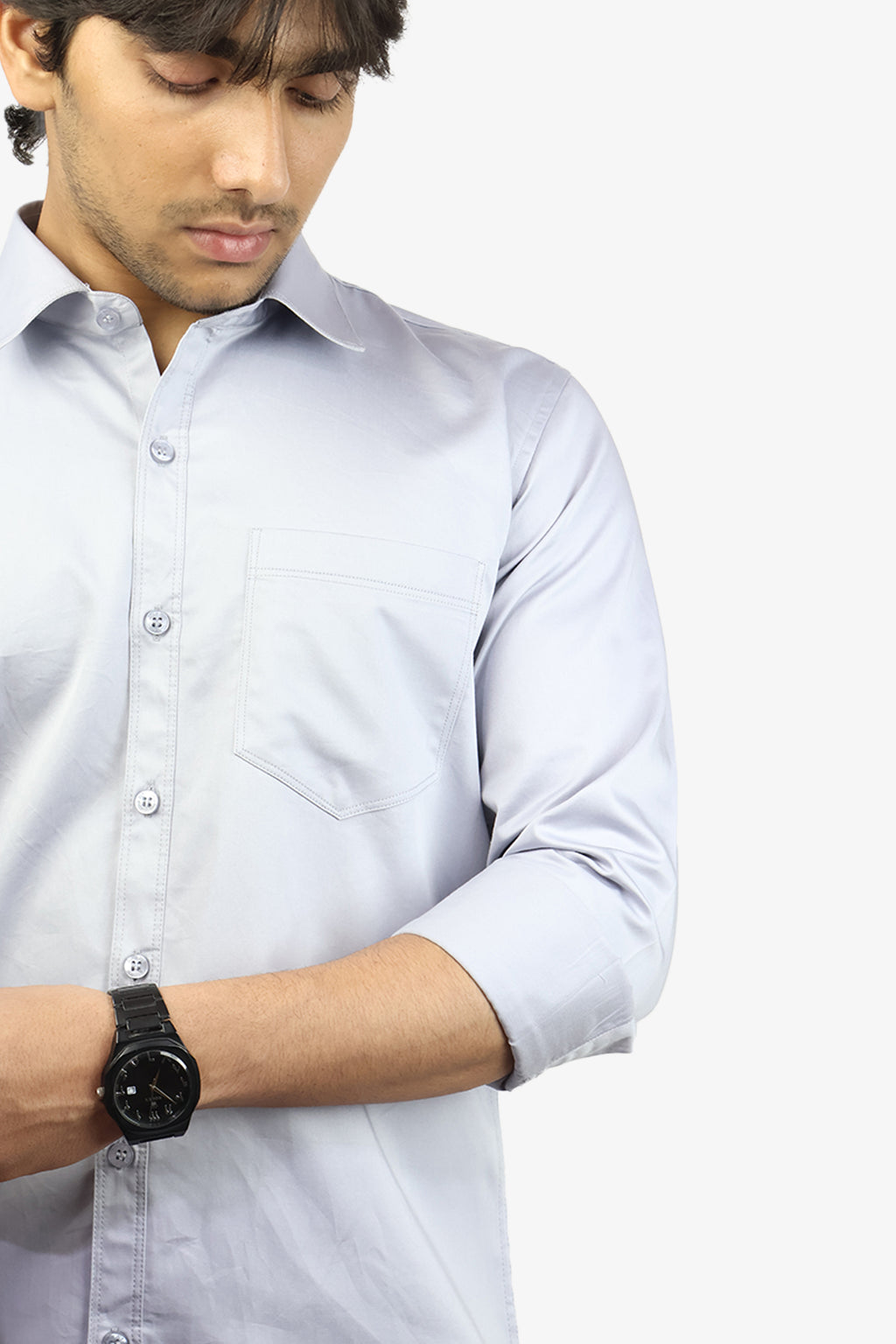 STAN  S LIGHT GRAY | SLIM FIT PREMIUM POLO NECK CASUAL SHIRT | ORIGENS