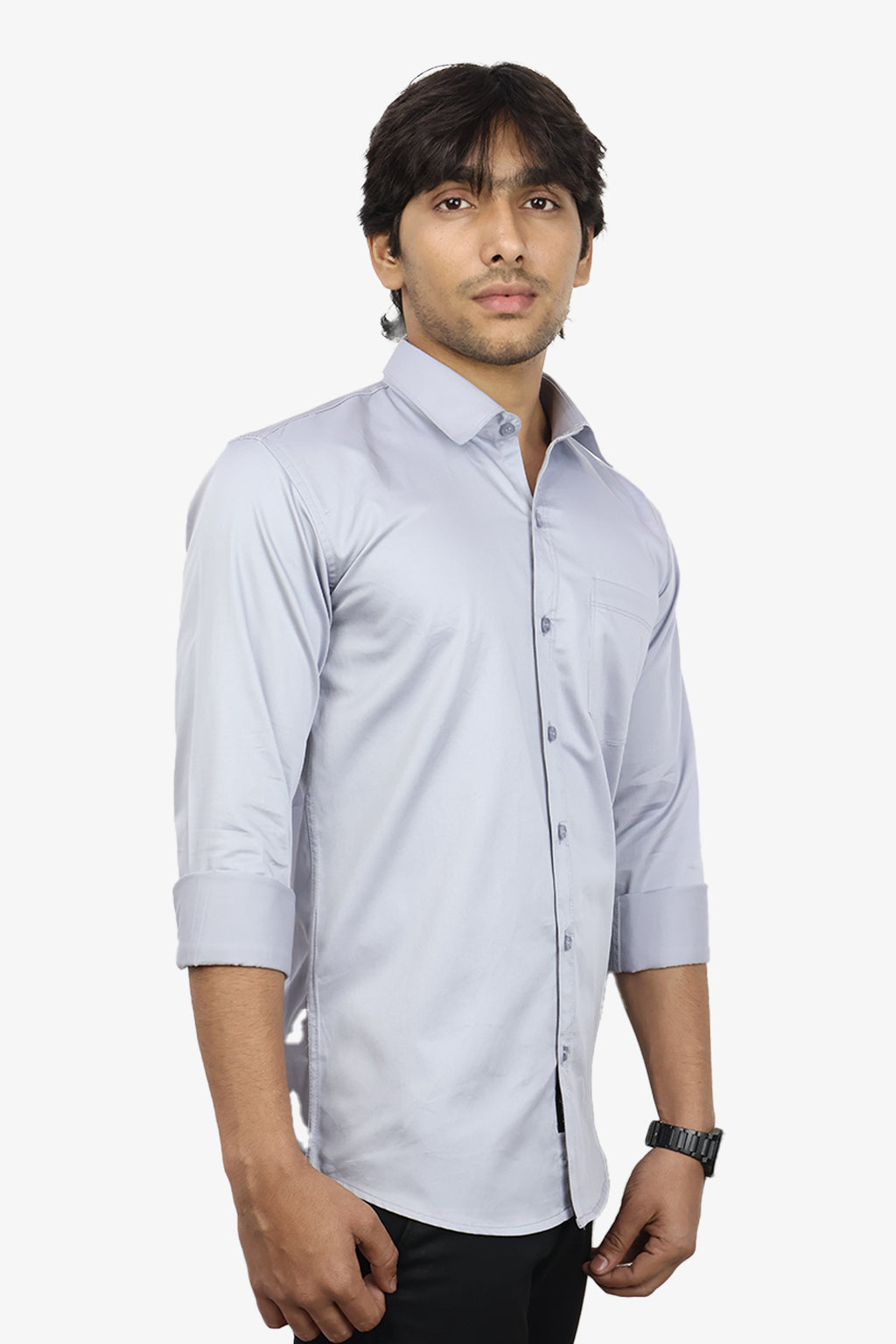 STAN  S LIGHT GRAY | SLIM FIT PREMIUM POLO NECK CASUAL SHIRT | ORIGENS