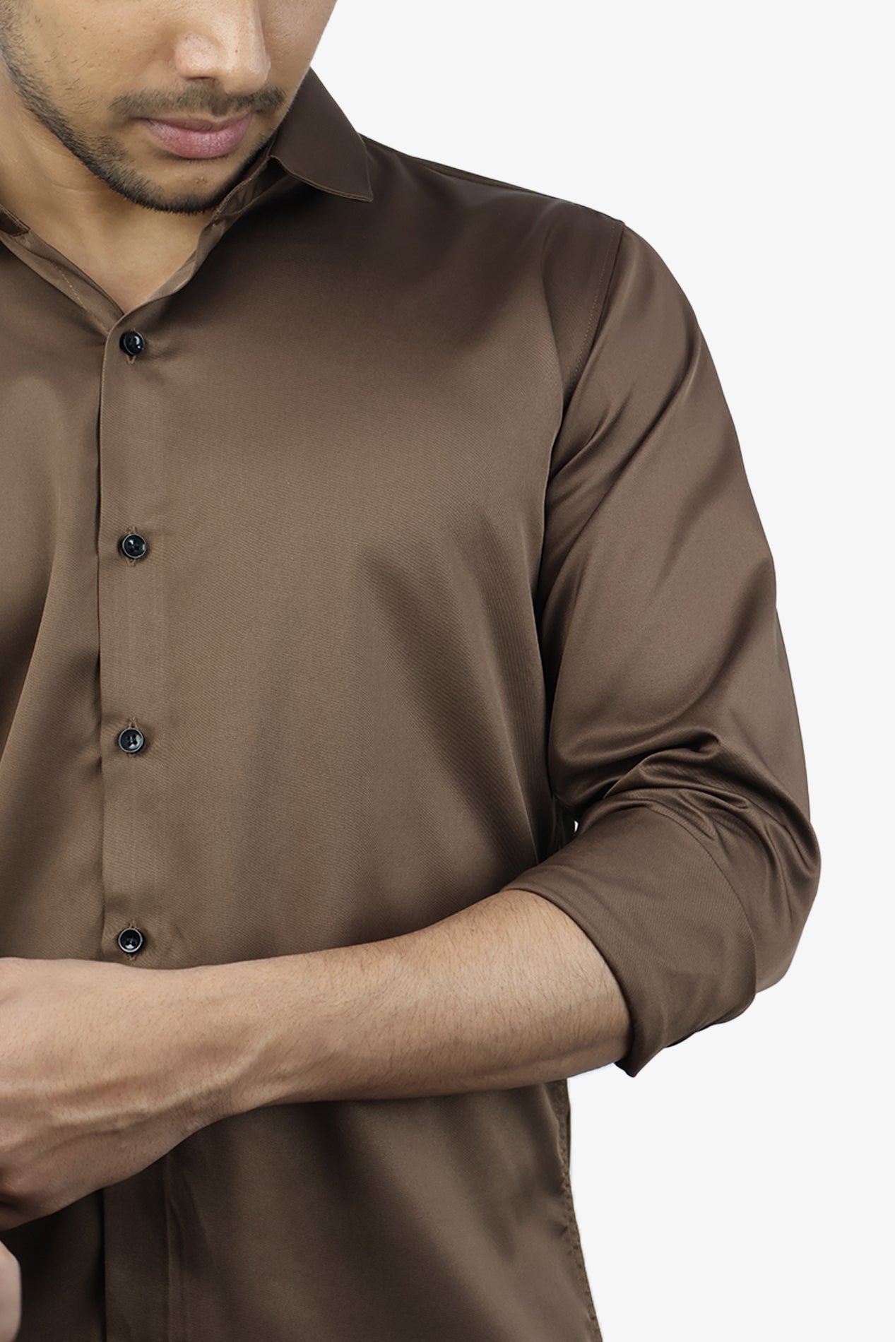 SEEK DARK BROWN | SLIM FIT PREMIUM POLO NECK CASUAL SHIRT | ORIGENS