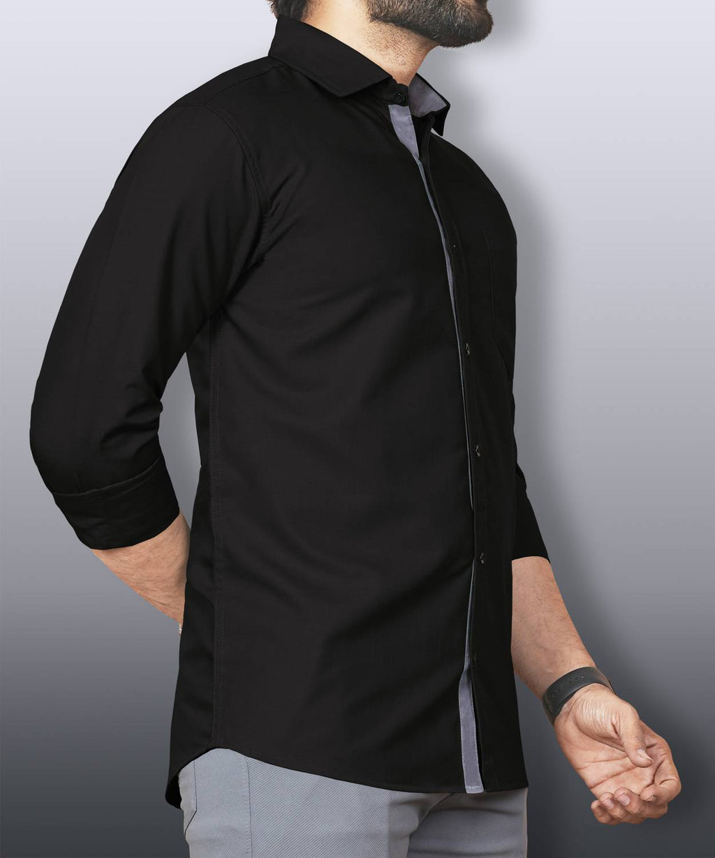 LAFR BLACK | SLIM FIT PREMIUM POLO NECK CASUAL SHIRT | THRENDS