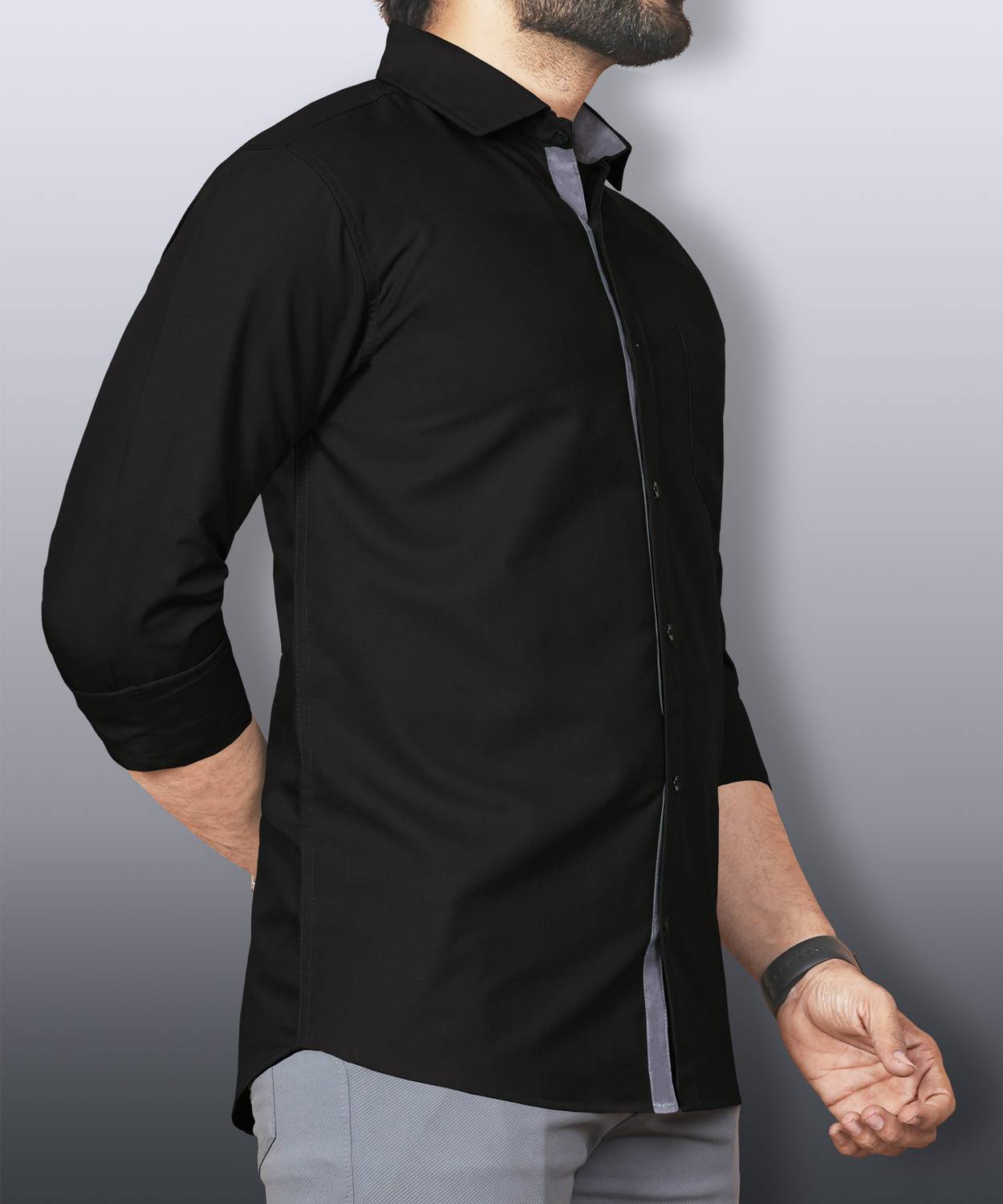 LAFR BLACK | SLIM FIT PREMIUM POLO NECK CASUAL SHIRT | THRENDS