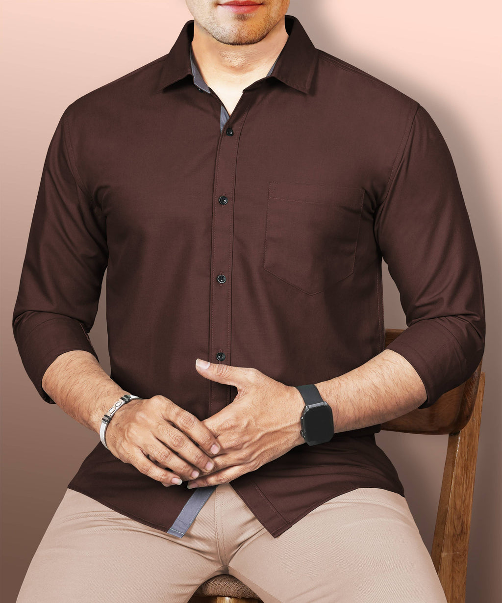 LAFR BROWN | SLIM FIT PREMIUM POLO NECK CASUAL SHIRT | THRENDS