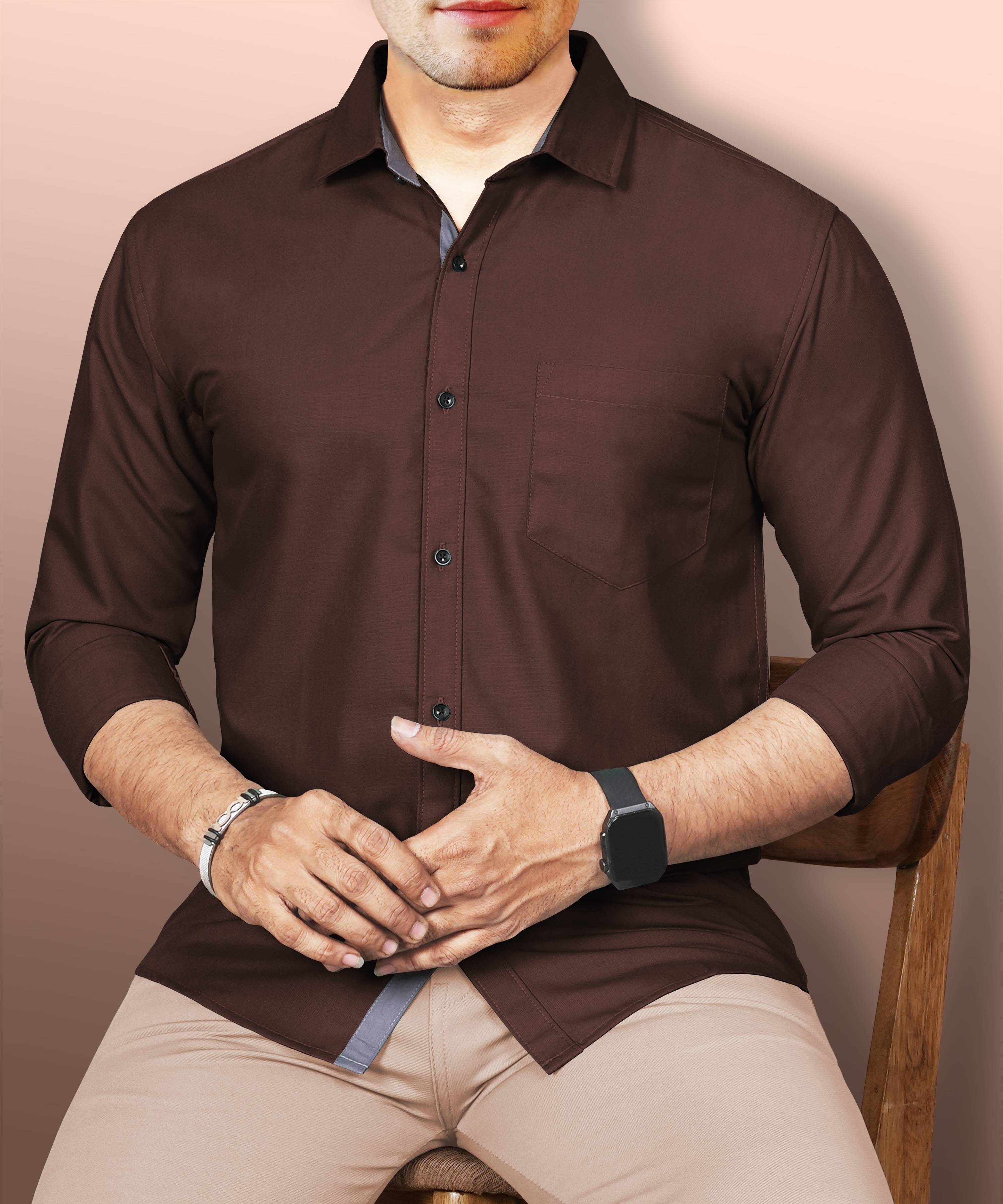 LAFR BROWN | SLIM FIT PREMIUM POLO NECK CASUAL SHIRT | THRENDS