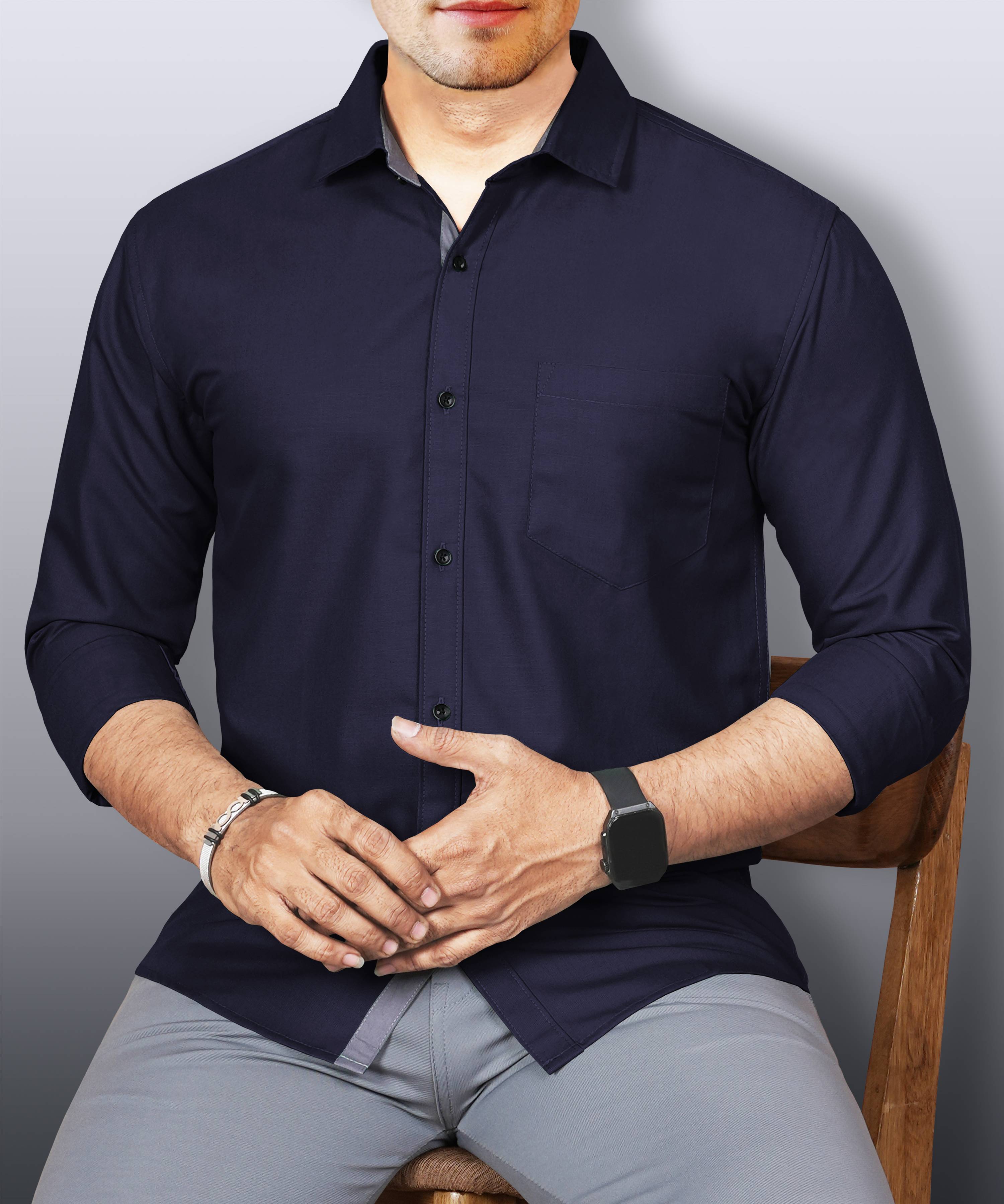 LAFR DARK BLUE | SLIM FIT PREMIUM POLO NECK CASUAL SHIRT | THRENDS