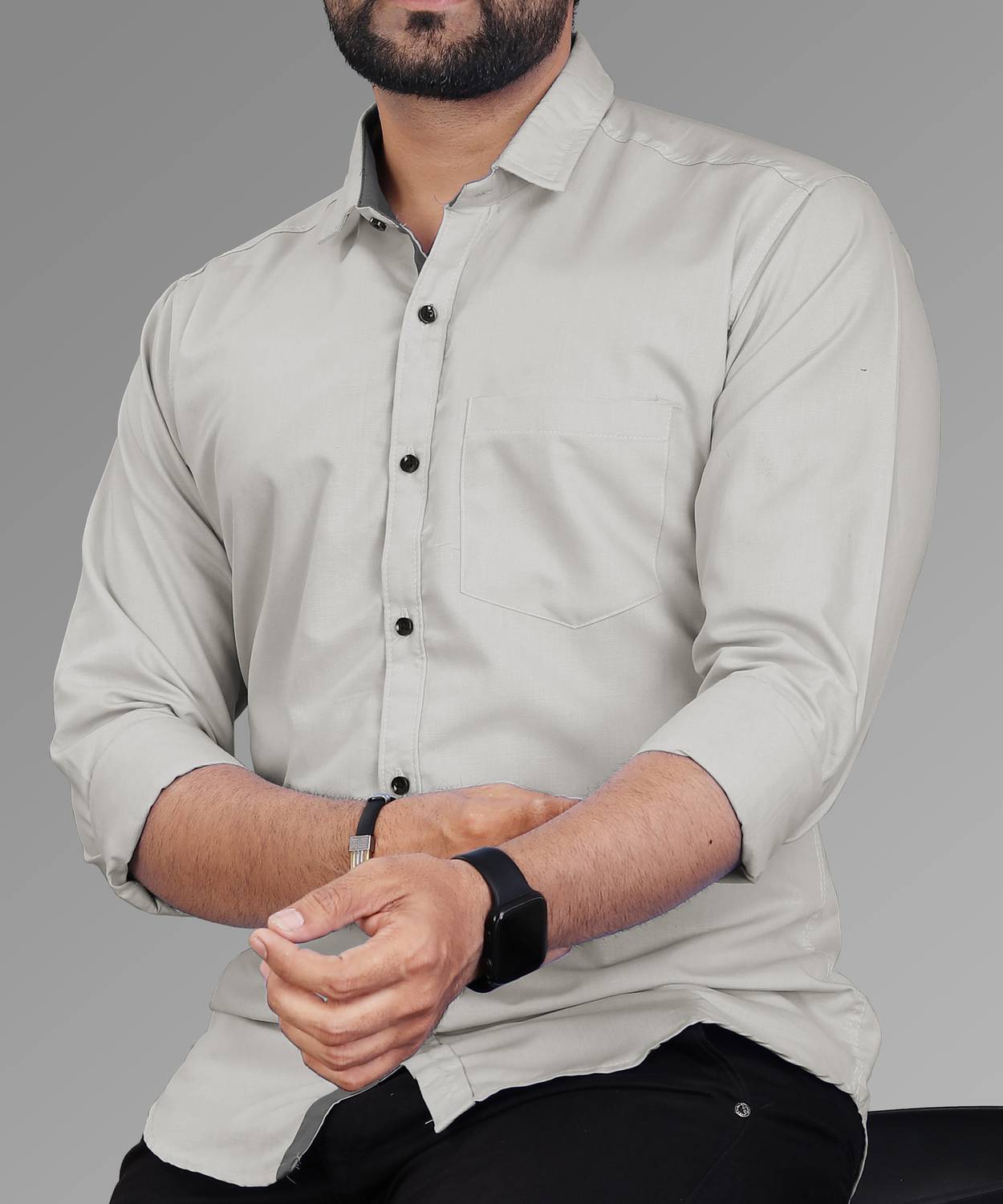 LAFR LIGHT GRAY | SLIM FIT PREMIUM POLO NECK CASUAL SHIRT | THRENDS