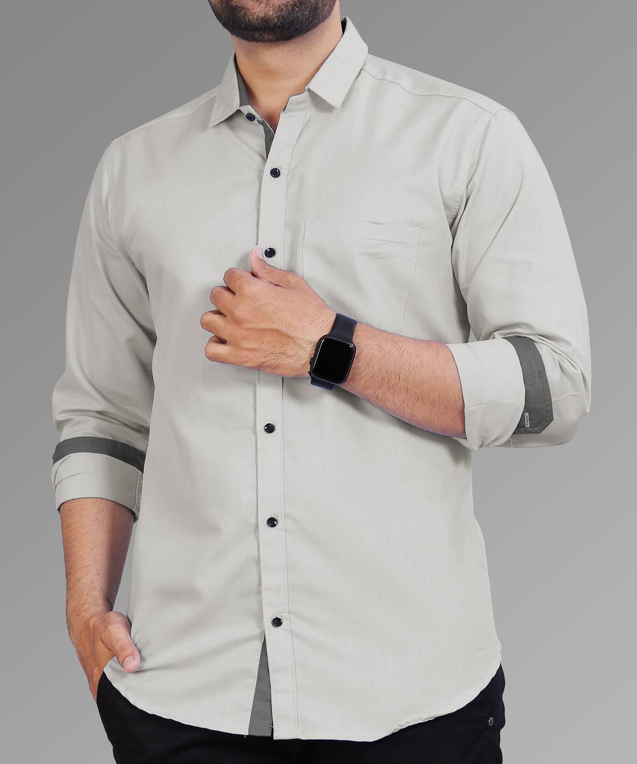 LAFR LIGHT GRAY | SLIM FIT PREMIUM POLO NECK CASUAL SHIRT | THRENDS