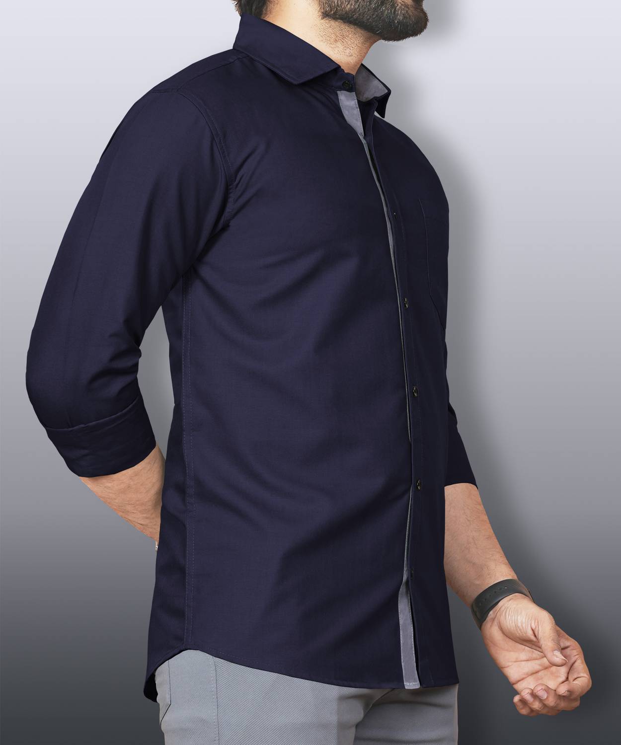 LAFR DARK BLUE | SLIM FIT PREMIUM POLO NECK CASUAL SHIRT | THRENDS