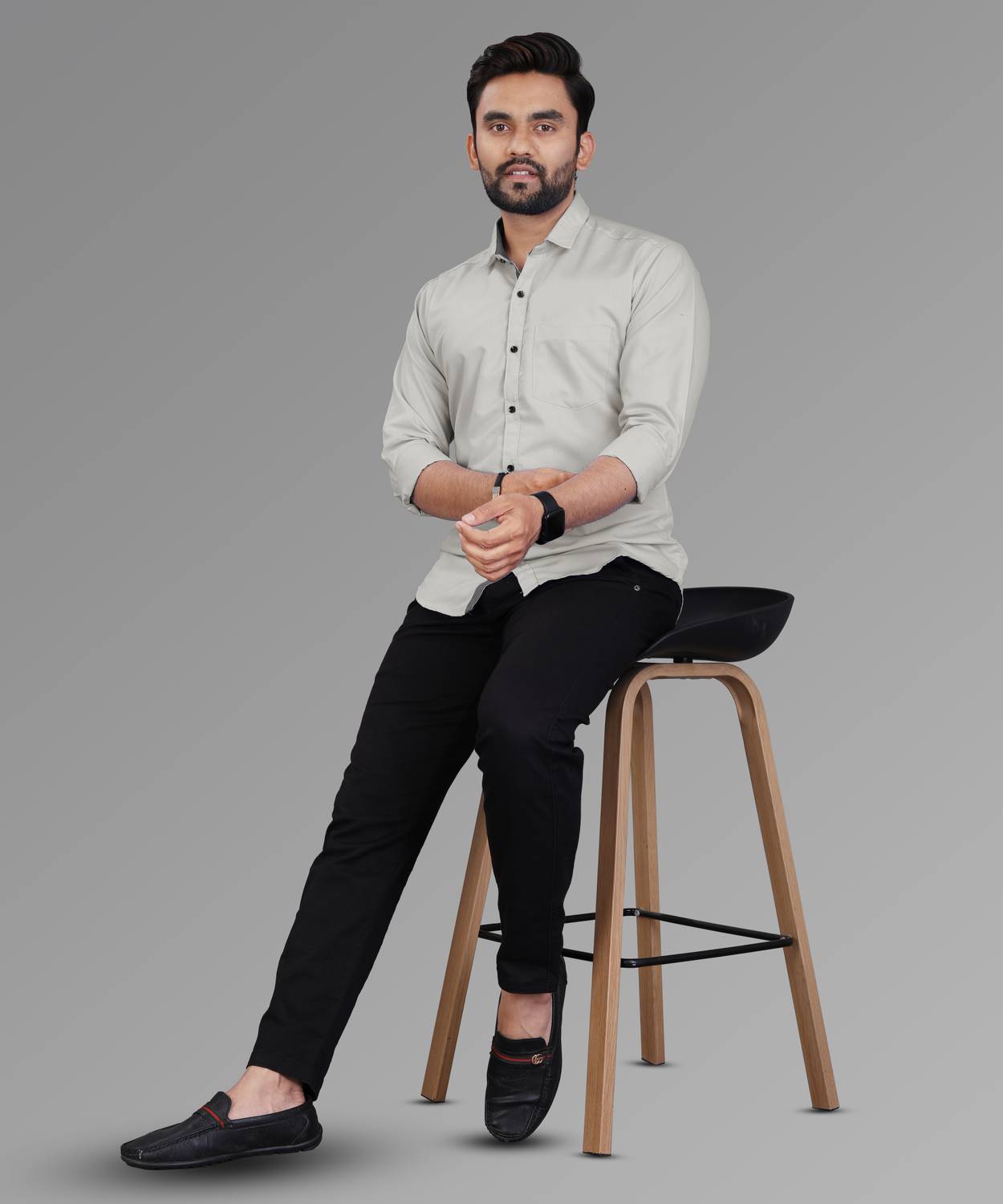 LAFR LIGHT GRAY | SLIM FIT PREMIUM POLO NECK CASUAL SHIRT | THRENDS