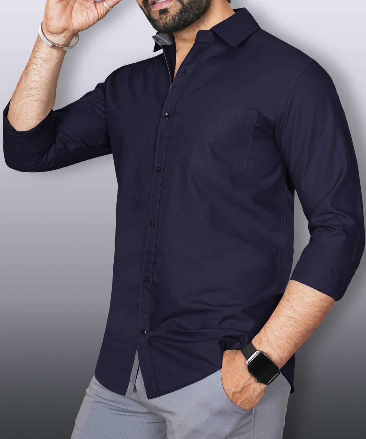 LAFR DARK BLUE | SLIM FIT PREMIUM POLO NECK CASUAL SHIRT | THRENDS