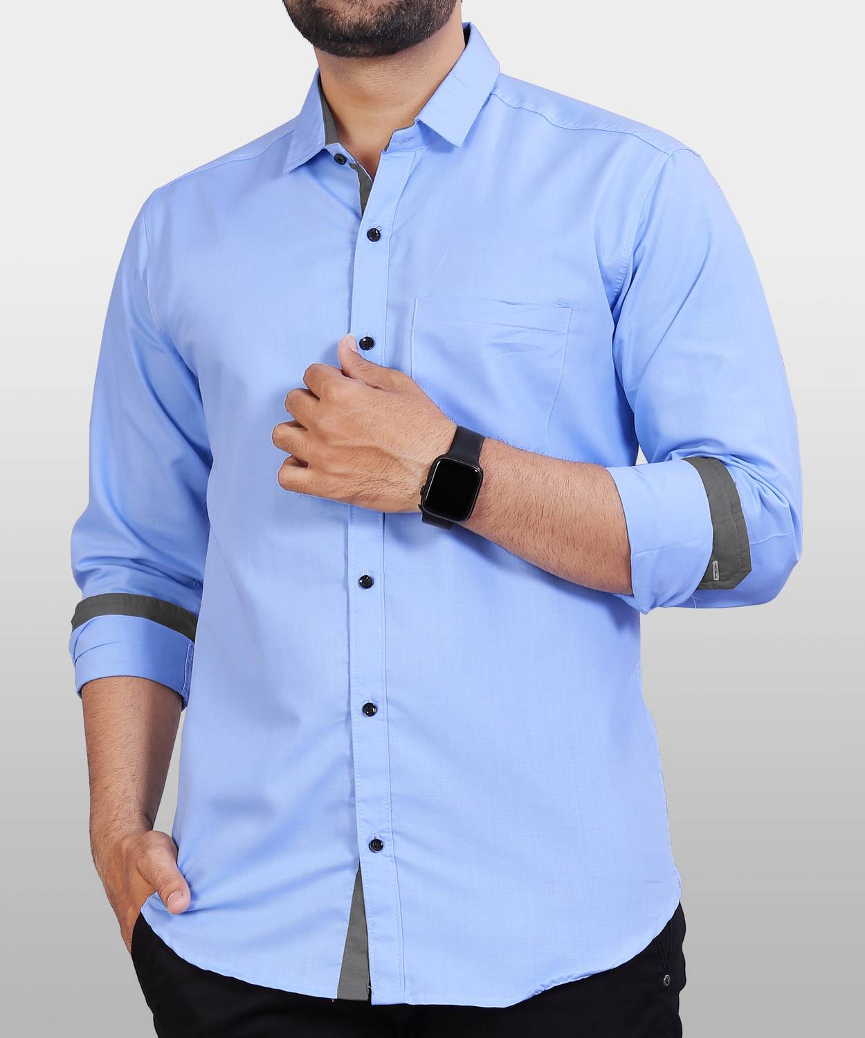 LAFR LIGHT BLUE | SLIM FIT PREMIUM POLO NECK CASUAL SHIRT | THRENDS