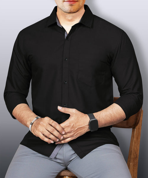LAFR BLACK | SLIM FIT PREMIUM POLO NECK CASUAL SHIRT | THRENDS