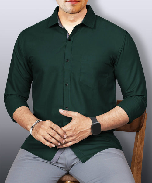 LAFR DARK GREEN | SLIM FIT PREMIUM POLO NECK CASUAL SHIRT | THRENDS